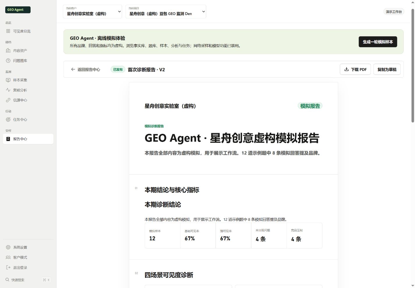 GEO Agent 模拟报告界面
